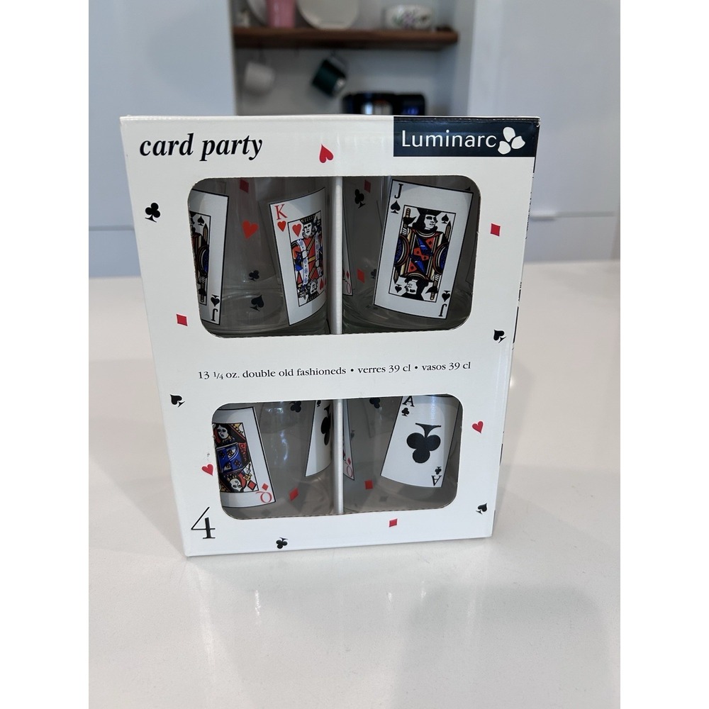 Luminarc Double Old Fashioned Card Party Game Night Glasses Set of (4) 13 1/4 oz